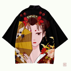 Veste kimono élégante pour femme, motif inspiré de la culture japonaise