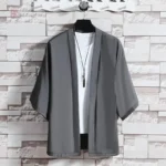 Veste légère pour homme, style kimono, coloris gris foncé