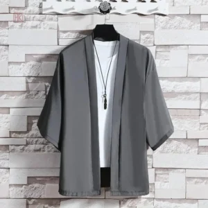 Veste légère pour homme, style kimono, coloris gris foncé