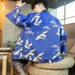 Veste Kimono Grues Japonais Bleu pour homme