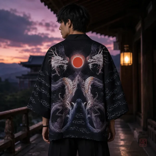 veste-kimono-homme-dragons-1 Veste kimono homme avec motif de dragons