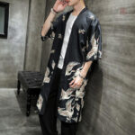 Veste kimono masculine au design grue élégant