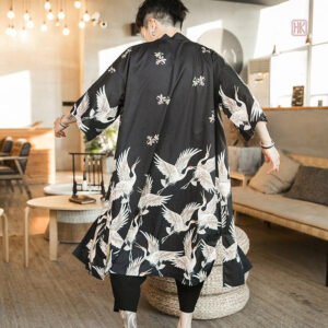 Veste kimono homme à motif grue, style unique
