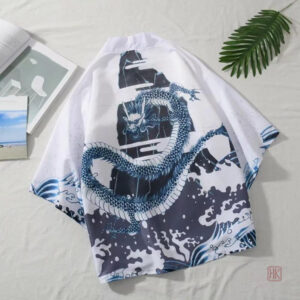 Kimono homme bleu avec motif de dragon