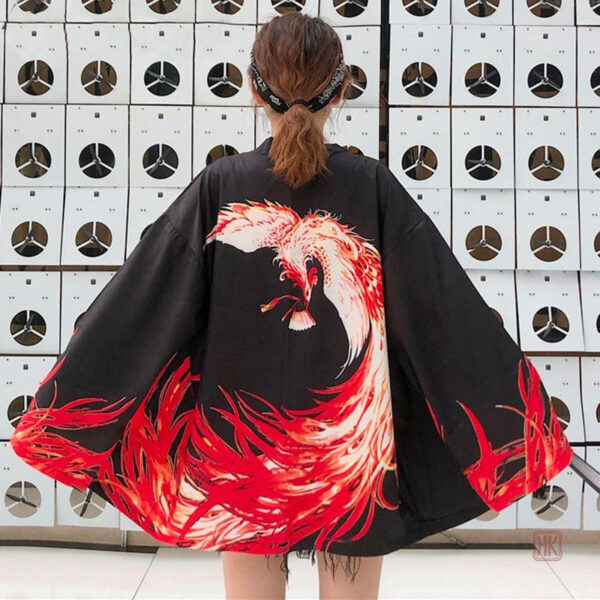 veste-kimono-imprime-phoenix-1 Veste Kimono Imprimé Phoenix pour femme