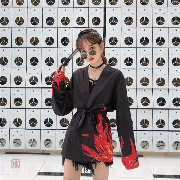 Veste légère pour femme, style kimono avec imprimé