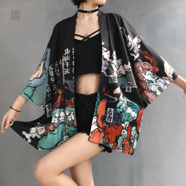 veste-kimono-imprimee-japonais-1 Veste Kimono Imprimée Japonais pour femme