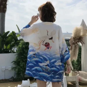 Veste Kimono Femme Bleu