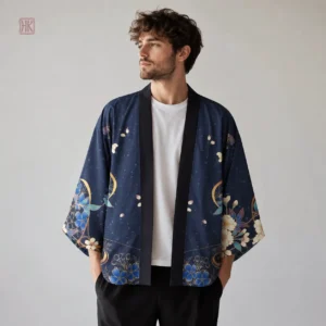 Veste kimono japonais bleu pour homme
