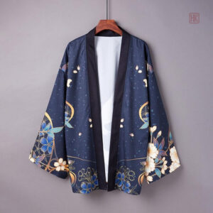Veste kimono homme, teinte bleue, design traditionnel