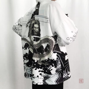 Veste kimono japonais dragon blanc pour homme