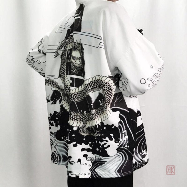 Veste kimono japonais dragon blanc pour homme