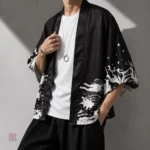 Veste kimono homme dragon noir en cascade