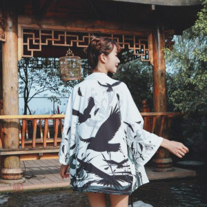 Veste Kimono Japonais avec motif corbeau pour femme