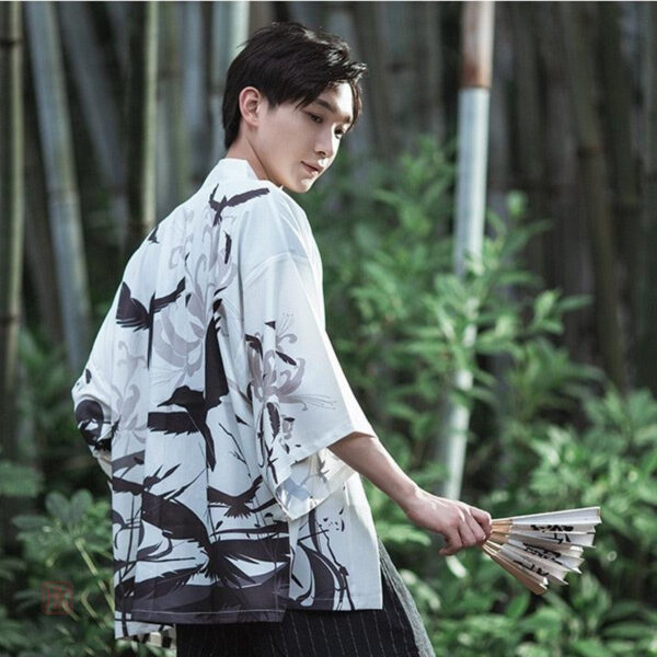 veste-kimono-japonais-corbeaux-1 Veste kimono japonais avec motif de corbeaux pour homme