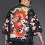 Veste Kimono Japonais Dragon Rouge pour homme