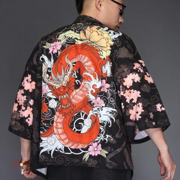 veste-kimono-japonais-dragon-rouge-1 Veste Kimono Japonais Dragon Rouge pour homme