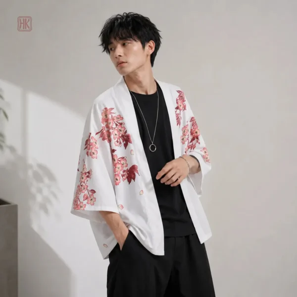 veste-kimono-japonais-fleuri-1 Veste Kimono Fleuri pour Homme