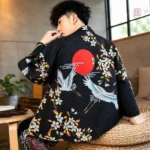 Veste kimono hommes avec motifs de grues japonaises