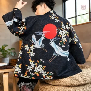 Kimono japonais pour hommes avec design élégant de grues