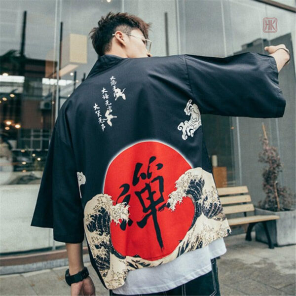 Veste kimono avec caractères kanji pour une touche unique
