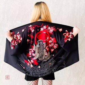 Veste kimono japonais pour femme avec motif Koï
