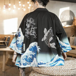 Veste kimono homme Koi en design cascade