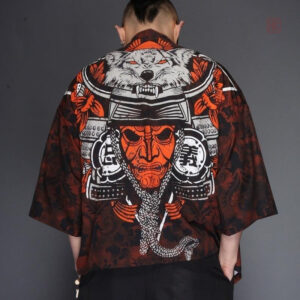 Veste kimono homme Oni loup, style japonais traditionnel
