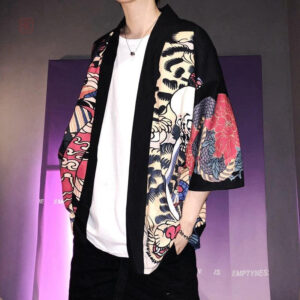 Veste kimono rouge pour homme, style japonais