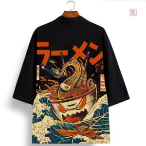 Veste kimono élégante avec motifs ramen colorés