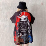 Veste kimono japonais avec motif skull pour femme