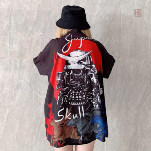 Veste kimono japonais avec motif skull pour femme