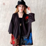 Veste kimono moderne pour femme, motif crâne