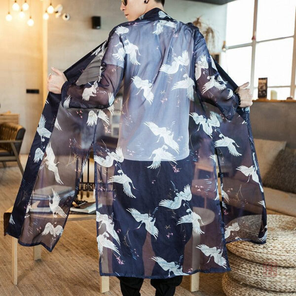 veste-kimono-japonais-transparente-grues-1 Veste kimono homme transparente avec motifs de grues