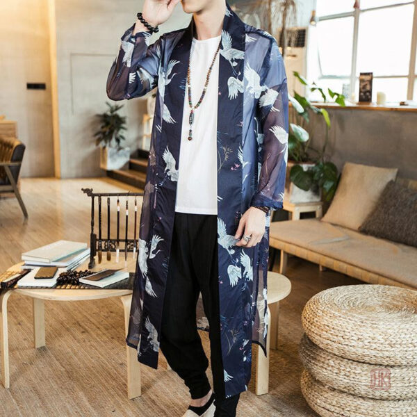 Kimono japonais léger pour homme, design élégant en transparence