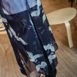 Veste kimono moderne, style japonais avec impression de grues