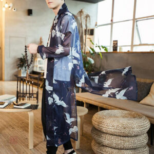 Veste kimono homme, tissu transparent avec motifs traditionnels