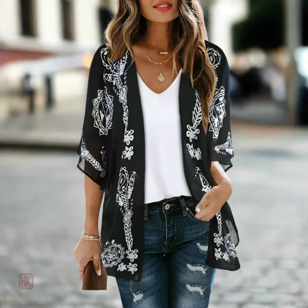 veste-kimono-legere-noir-et-blanc-1 Veste kimono légère noir et blanc pour femme
