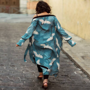 Veste kimono femme longue couleur bleue