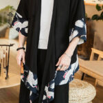 Veste kimono long japonais noir pour homme