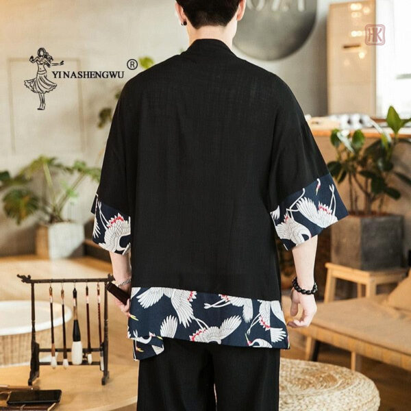 Kimono noir élégant pour hommes, style japonais