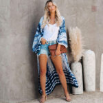 Veste kimono longue bleue pour femme