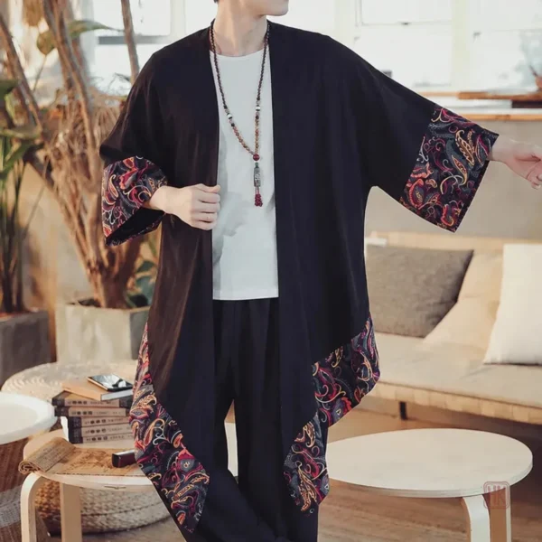 veste-kimono-longue-stylee-1 Veste Kimono Longue Stylée pour Homme