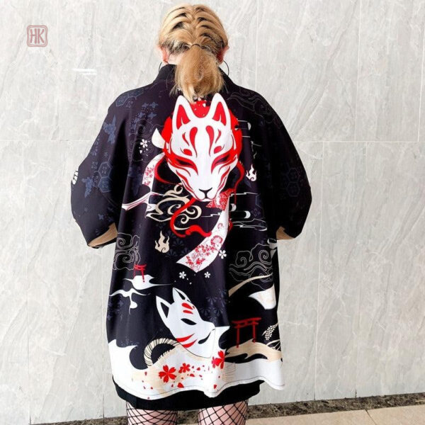 veste-kimono-masque-kitsune-1 Veste Kimono Femme Masque Kitsune stylée et originale