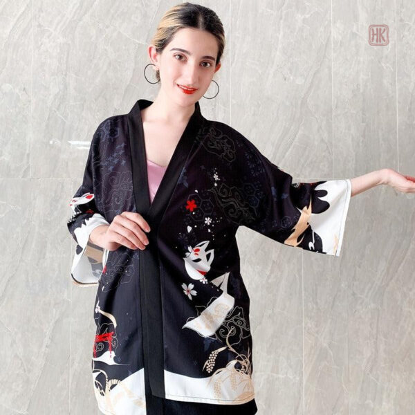 Veste Kimono féminine avec design Masque Kitsune