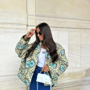 Veste Kimono Matelassée Verte et Bleue pour femme