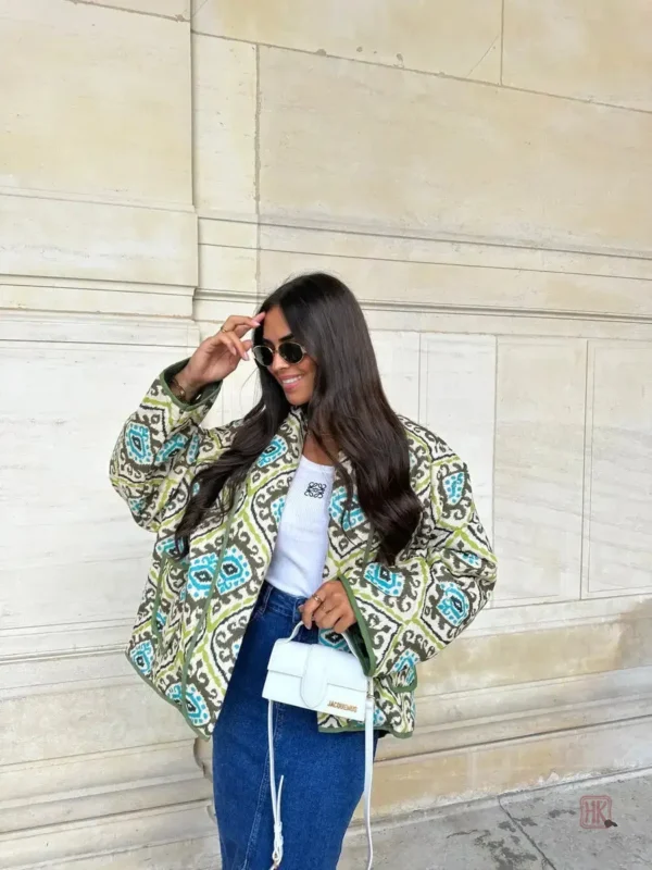 veste-kimono-matelassee-verte-et-bleue-1 Veste Kimono Matelassée Verte et Bleue pour femme