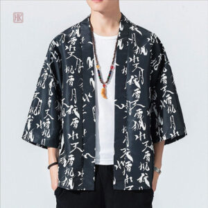 Veste Kimono Noir pour homme avec motifs Kanji