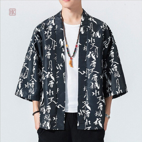 Veste Kimono Noir pour homme avec motifs Kanji