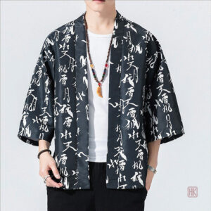 Veste kimono homme, design Kanji en noir élégant